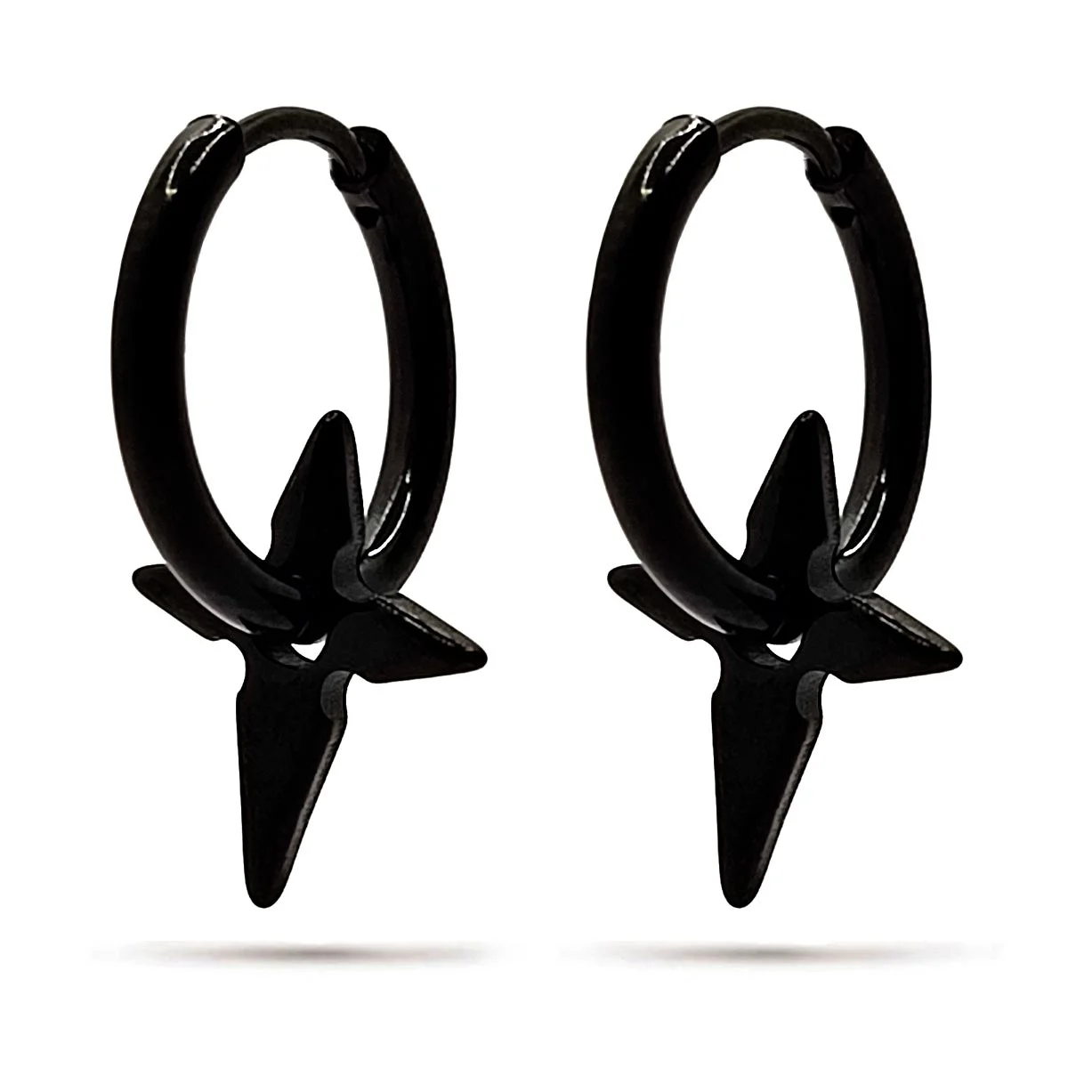 Aretes de Hombre Acero Inox Negro Cruz Ninja Shuriken