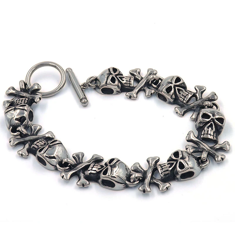 Pulsera de Acero Tipo Esclava Calaveras Piratas