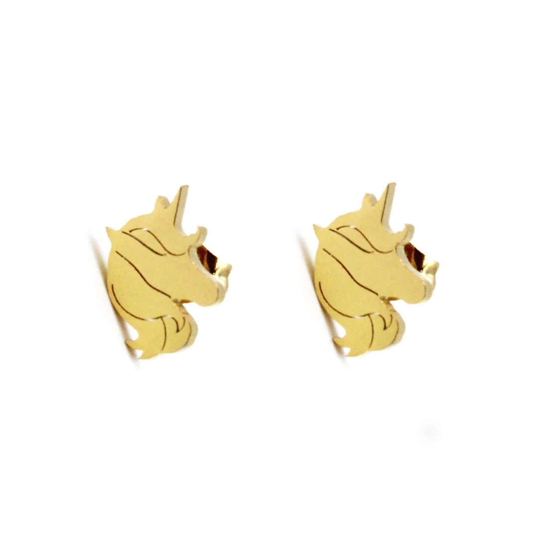 Aretes Tipo Broquel Acero Dorado Unicornio Pegaso Magico