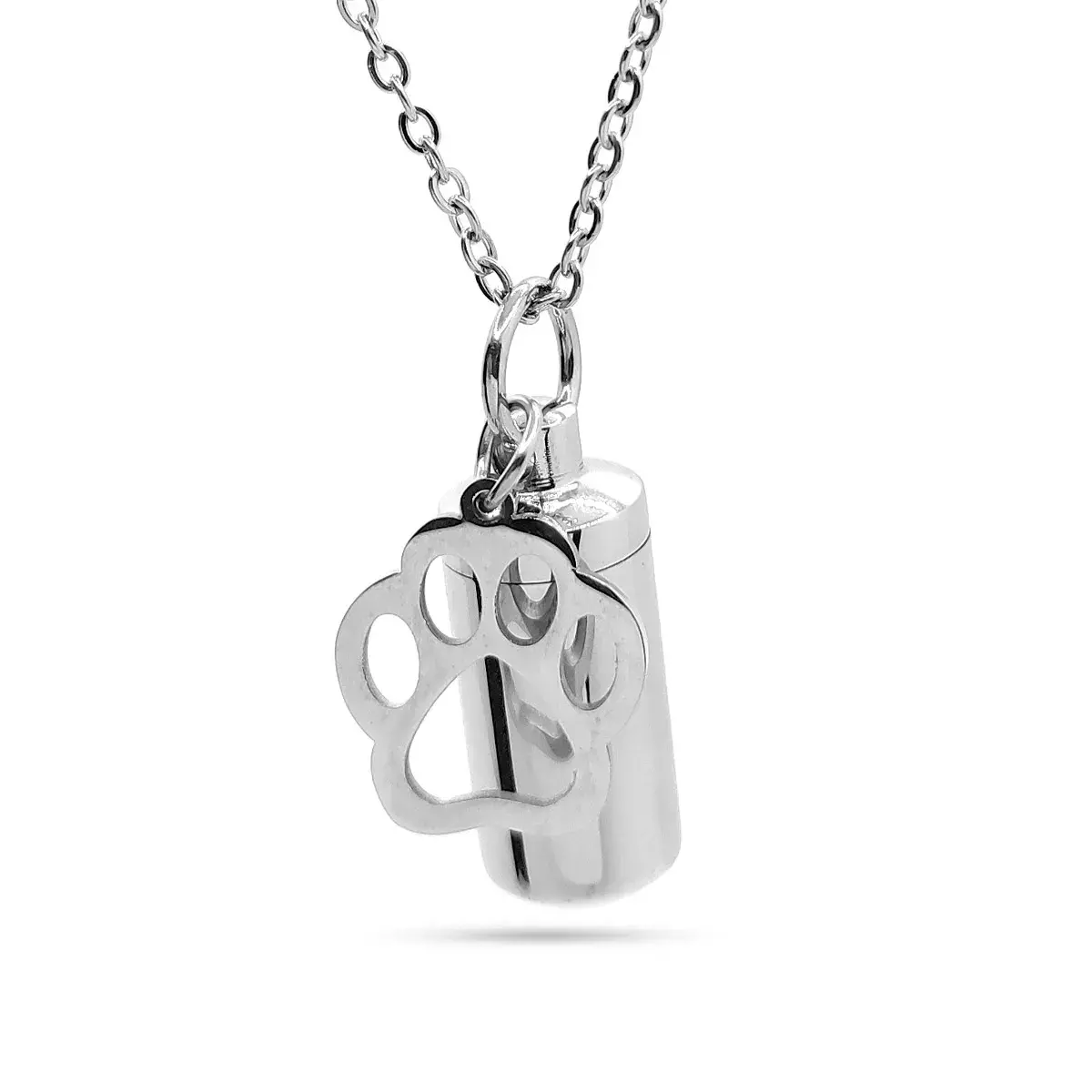 Collar Acero Inox Plateado Urna Cenizas Mascota Huella