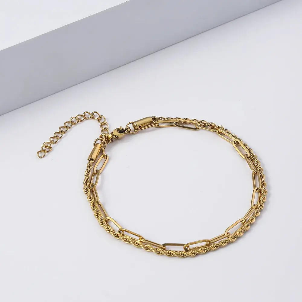 Pulsera Acero Inox Doble Cadena Torzal y Cadena Oval