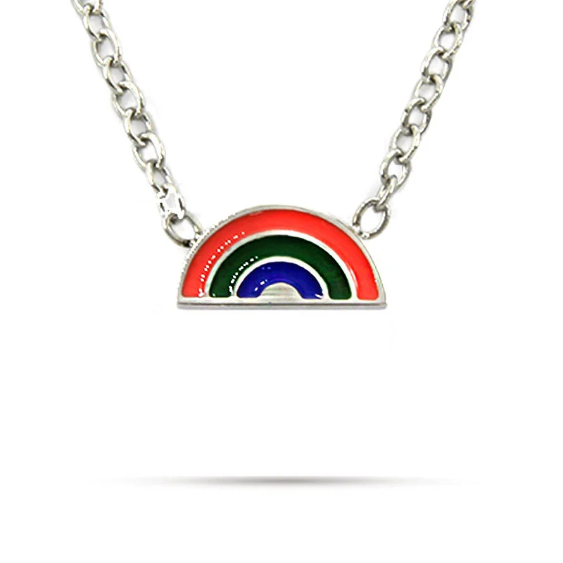 Collar Acero Inox Plateado Retro Mini Arcoiris Colorido