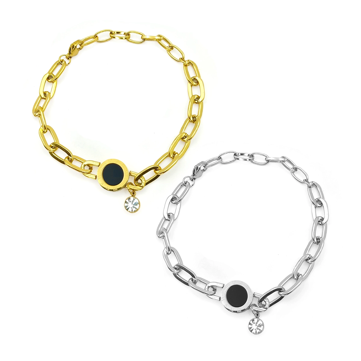 Pulsera Acero Circulo negro Numeros Romanos Cristal