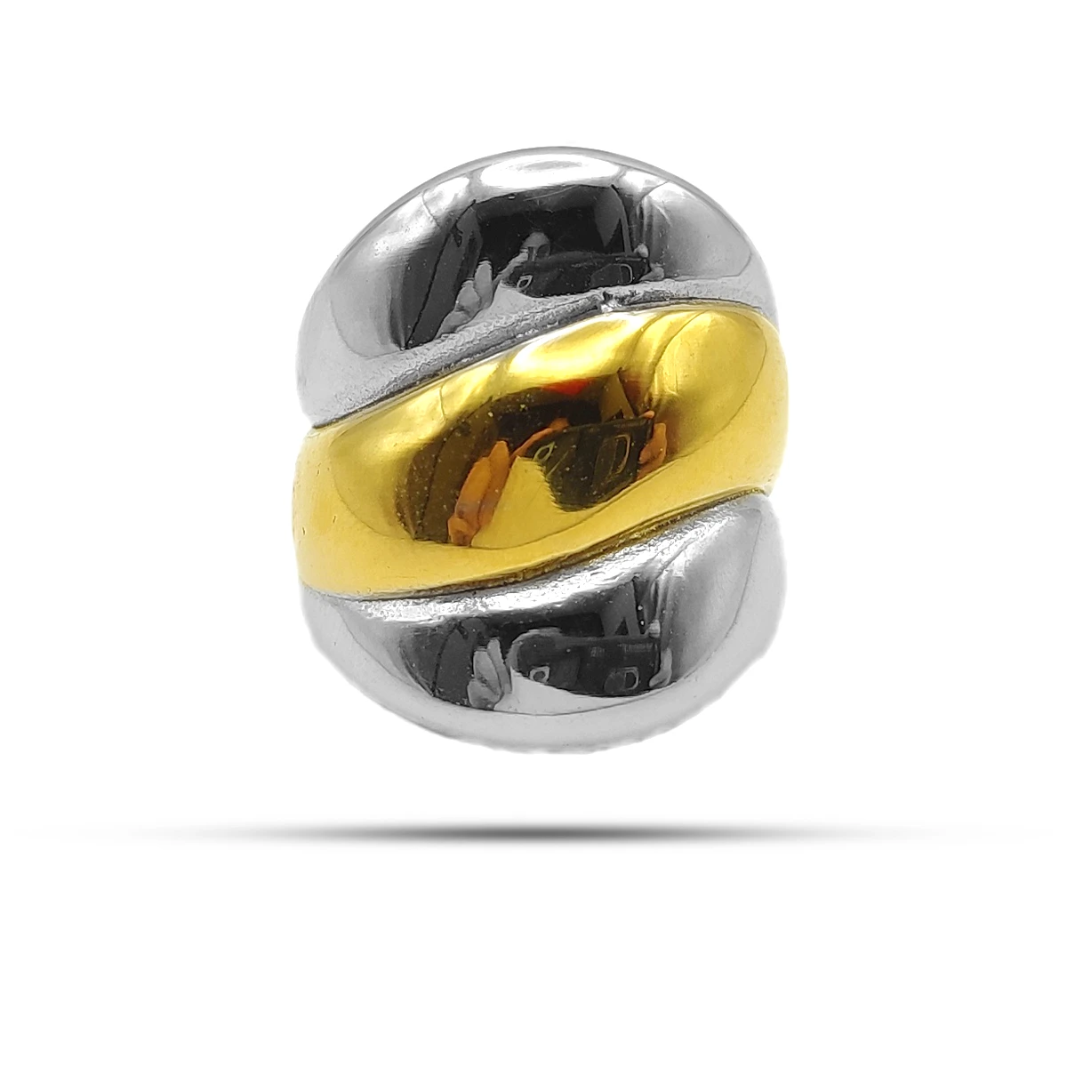 Anillo Acero Inox Bicolor Chunky Tres Lineas Gruesas