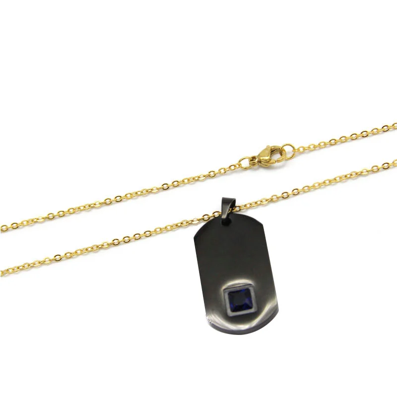 Collar Acero Dorado Placa Para El y Ella Zirconia Cúbica