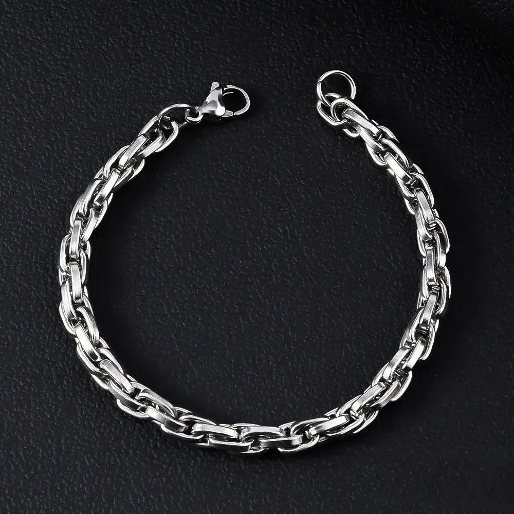 Pulsera Acero Plateado Esclava Eslabon Oval Entrelazado
