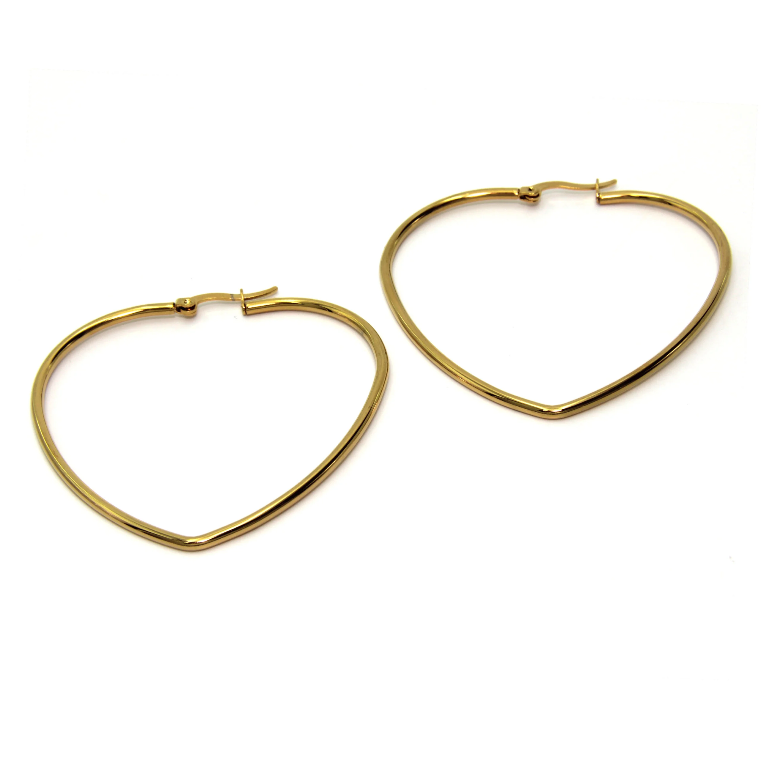 Aretes Acero Dorado Arracadas Corazón Tubular Liso 52mm