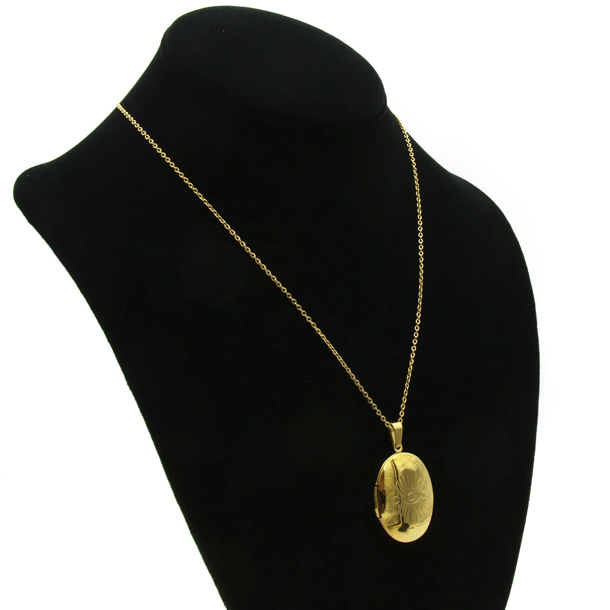 Collar Acero Dorado Relicario Ojo Talisman Seguridad 30mm