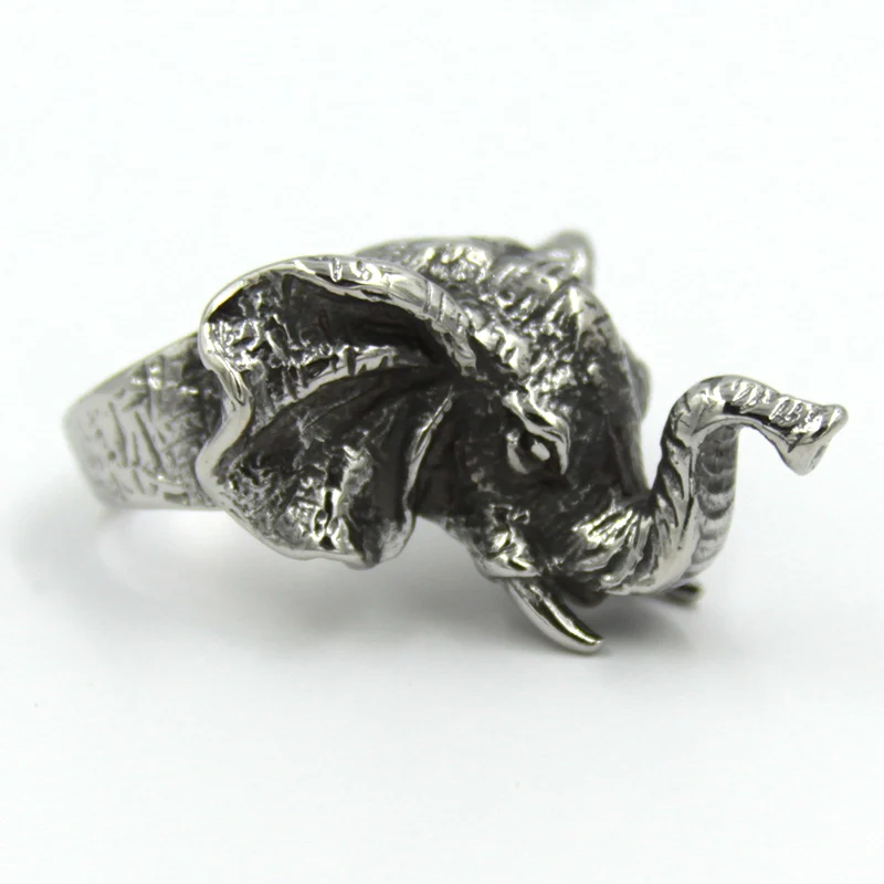Anillo Acero Inoxidable Plateado Elefante Africano