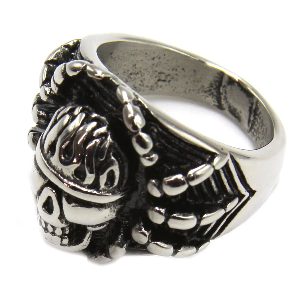 Anillo de Hombre Acero Calavera Lentes y Fuego Telaraña