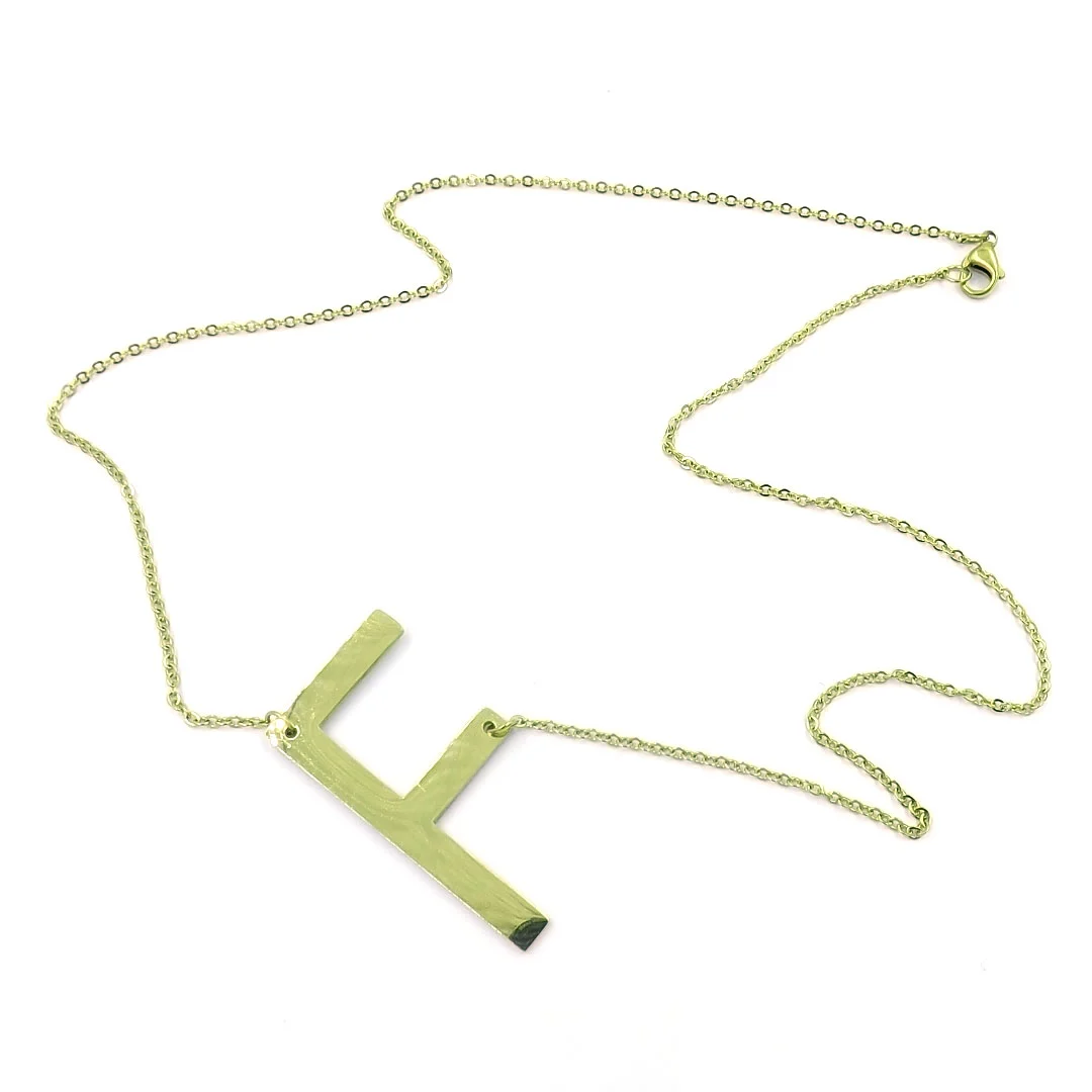 Collar Acero Inoxidable Dorado Letra F Gigante