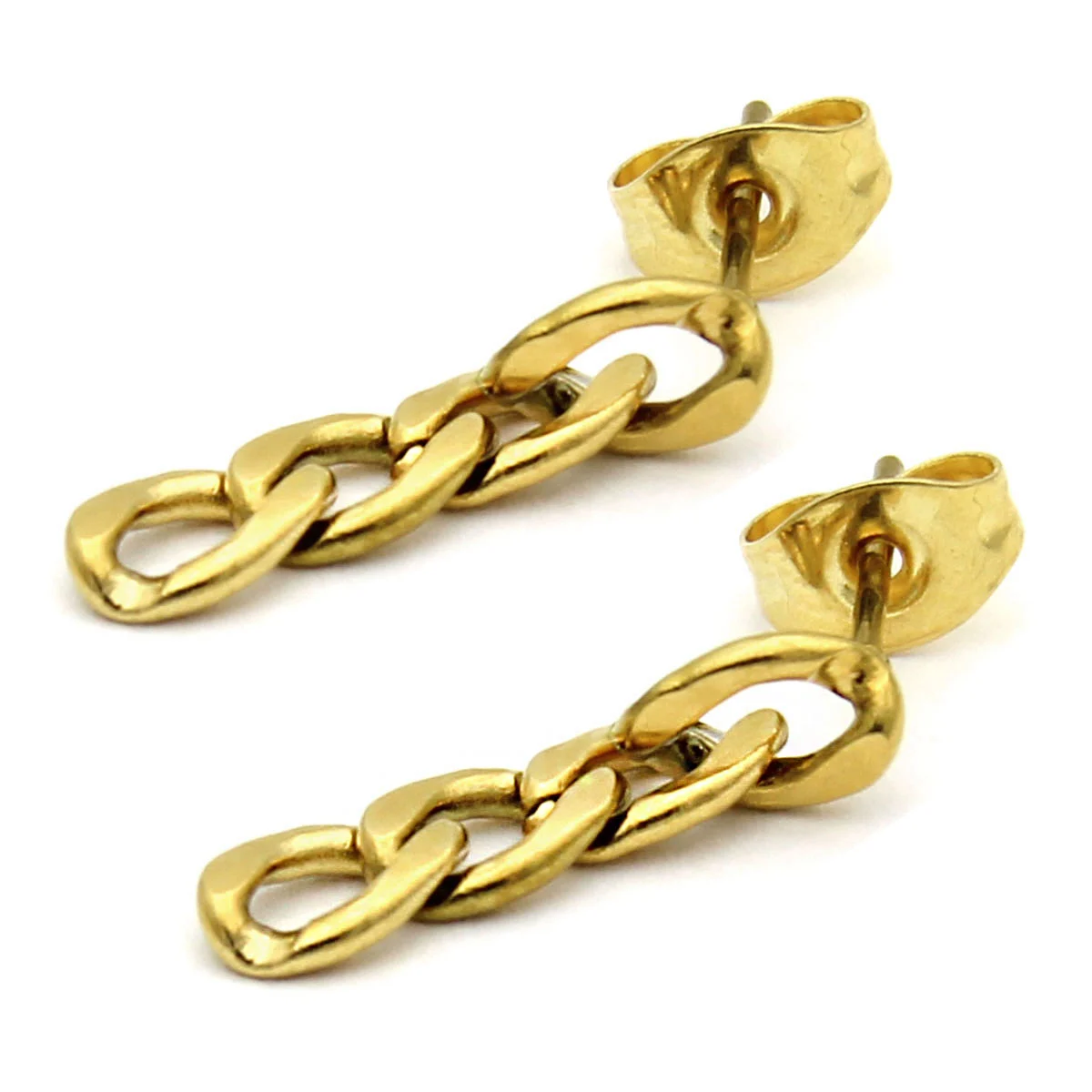 Aretes Tipo Cadena Acero Dorado Eslabon Barbado 20mm