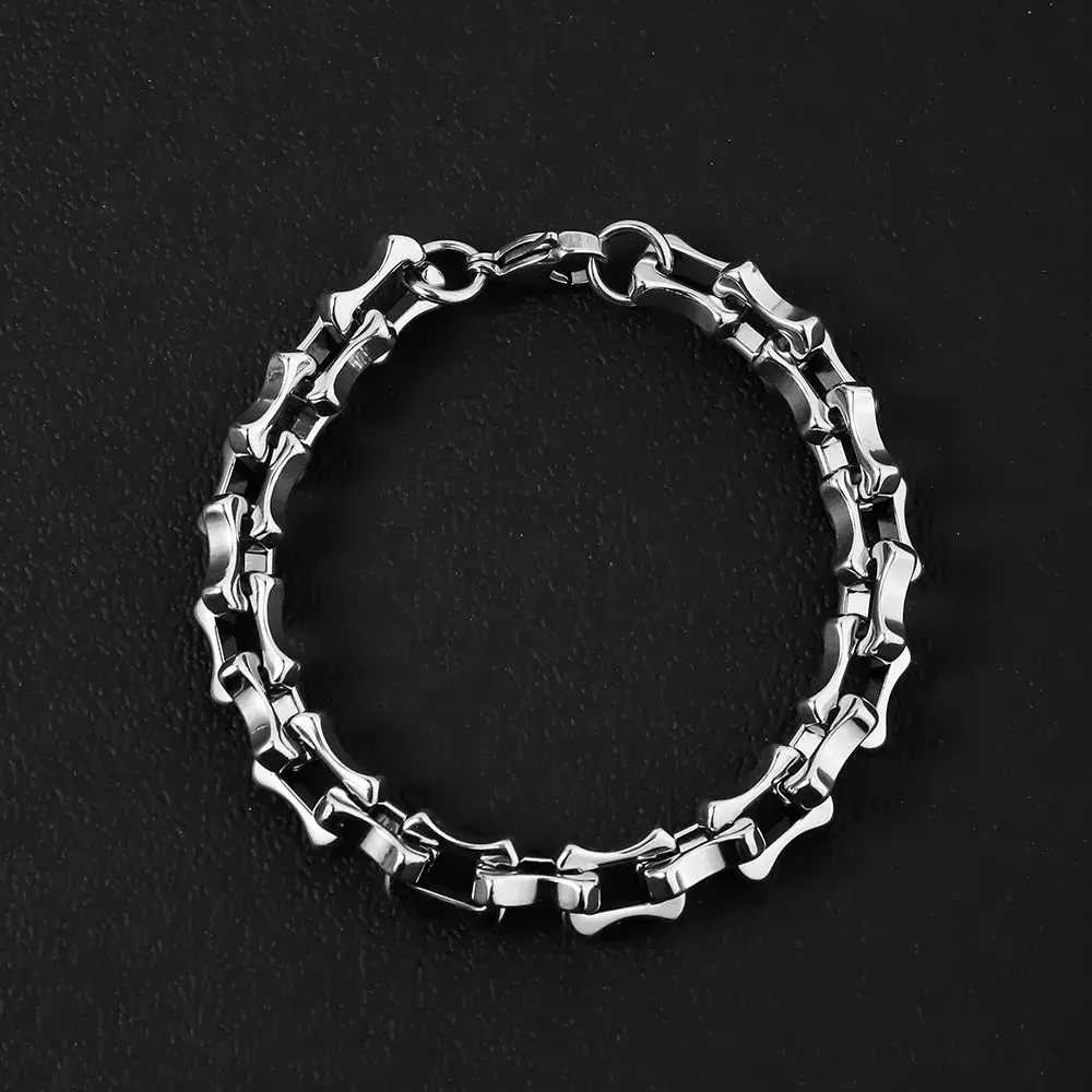 Pulsera Acero Plateado Esclava Punk Rock Robusta 10 mm