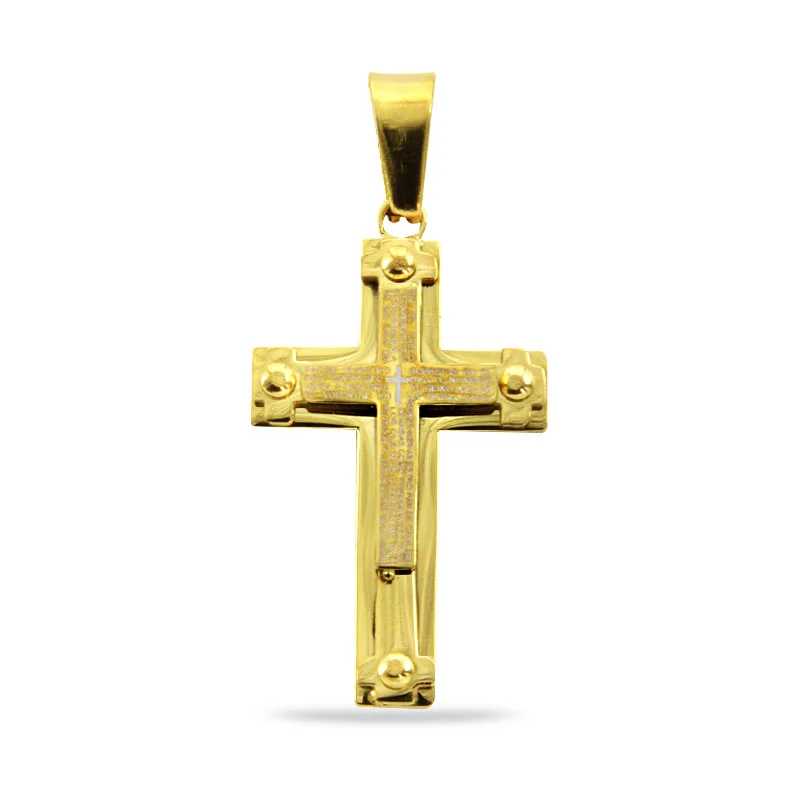 Dije Acero Dorado Cruz Latina Padre Nuestro Proteccion