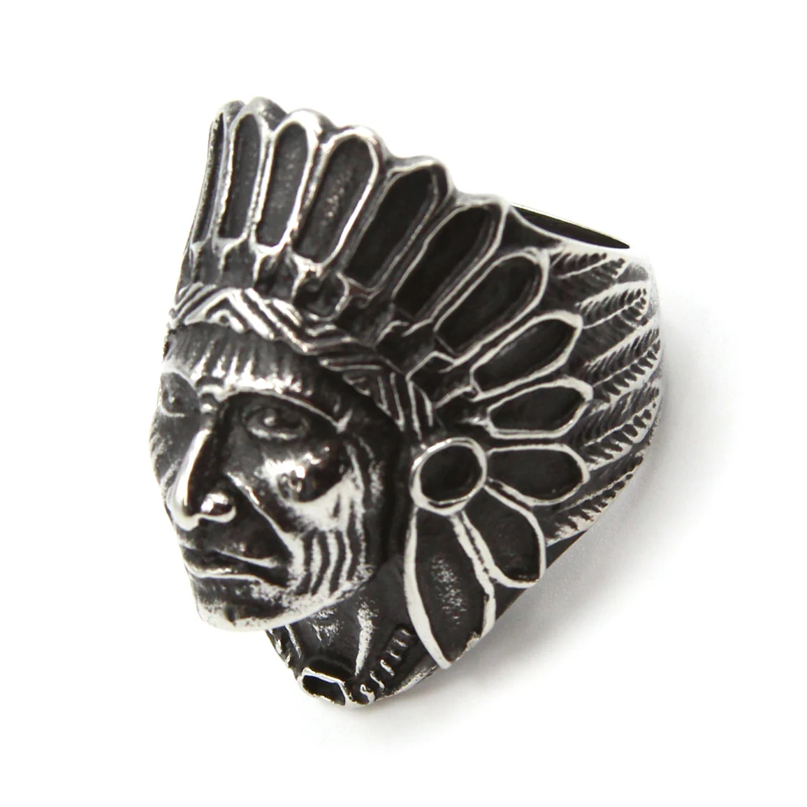 Anillo Acero Inoxidable Plateado Jefe Apache Chico