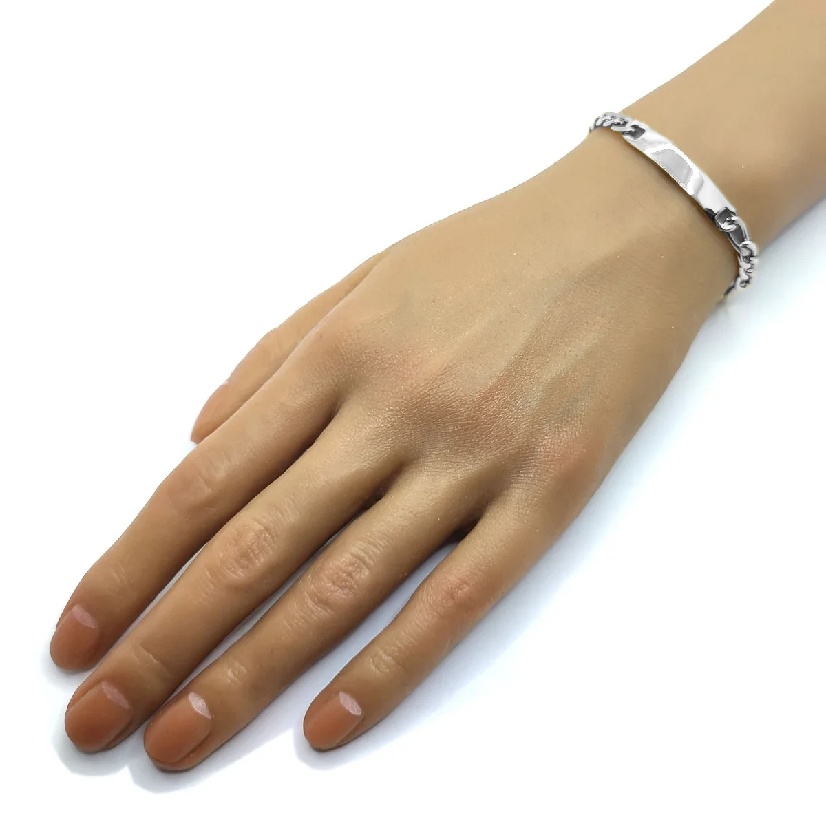 Pulsera Acero Plateado Esclava 3x1 Placa Delgada Grabar