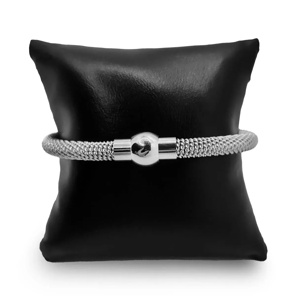 Pulsera Acero Plateado Magnética Tipo Piel de Serpiente