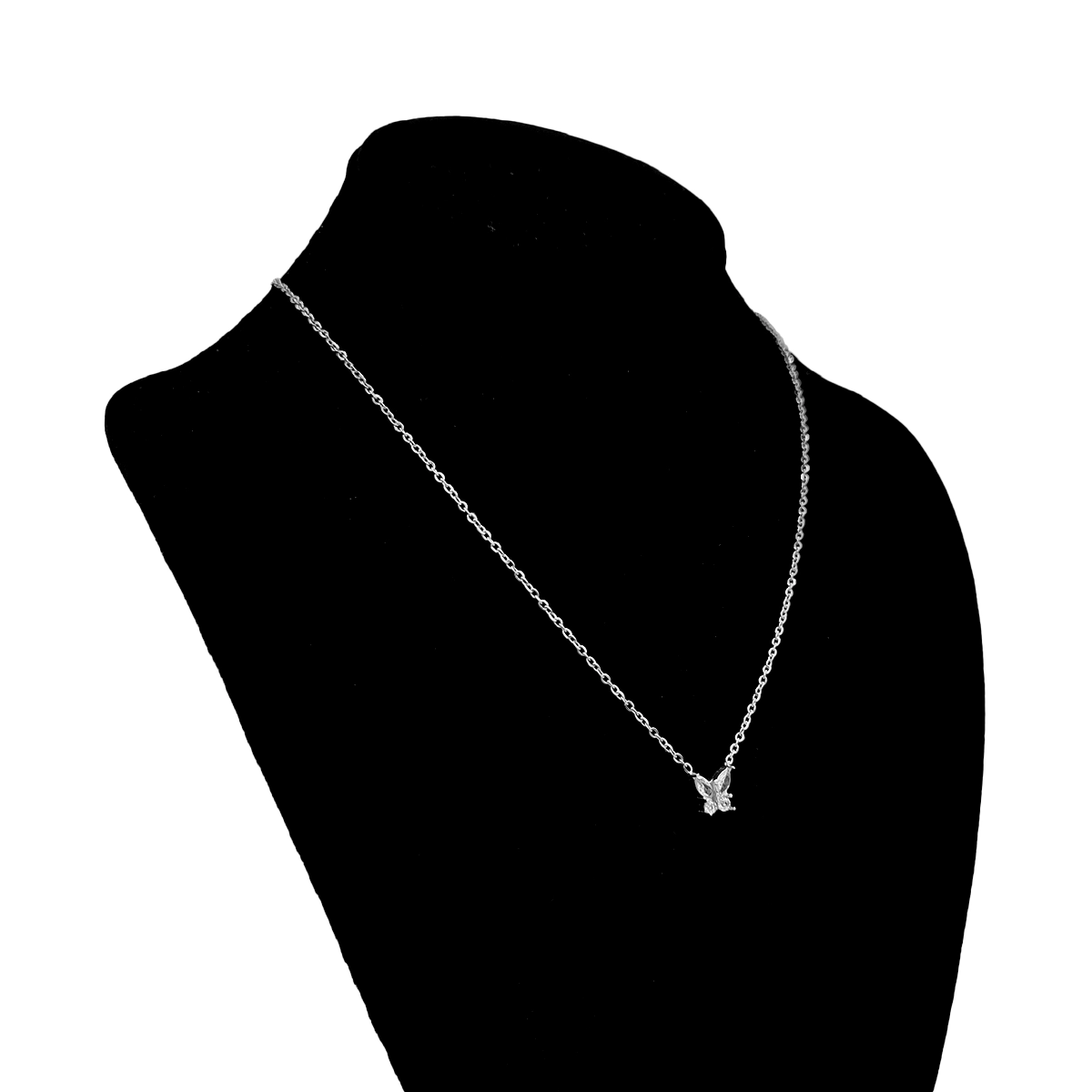Collar Acero Plateado Mariposa Alas Zirconia Cúbica