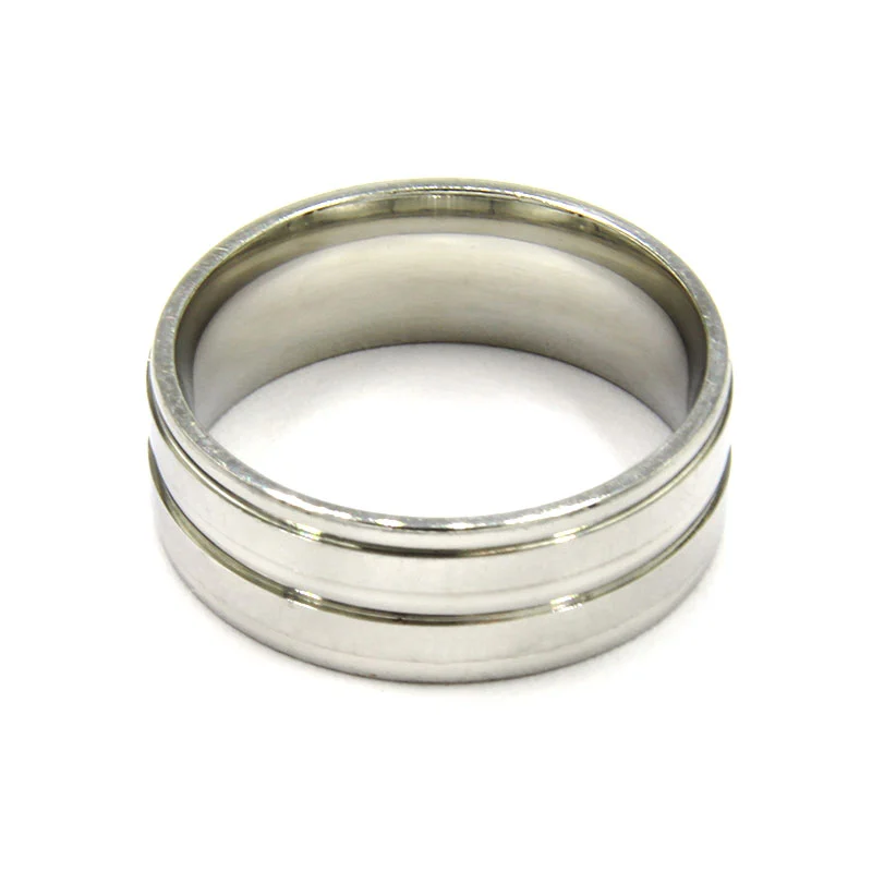 Anillo Acero Plateado Tipo Argolla Doble Barra Pulido 8mm