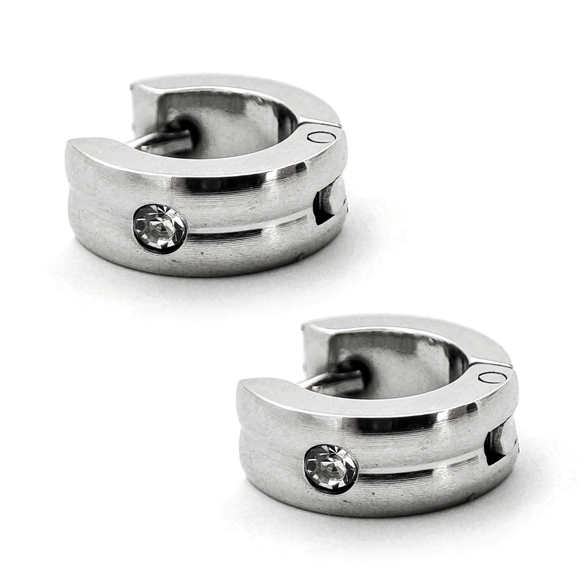 Aretes Acero Plateado Huggies Niña Dos lineas Cristal