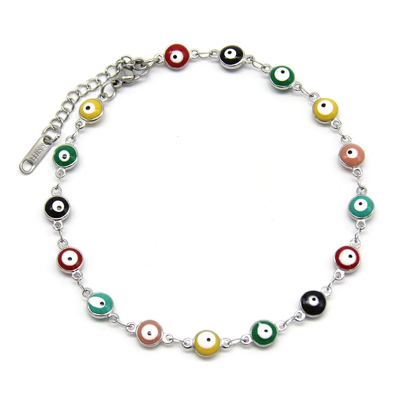 Tobillera Acero Inox Plateado Ojo Turco Multicolor 6 Mm