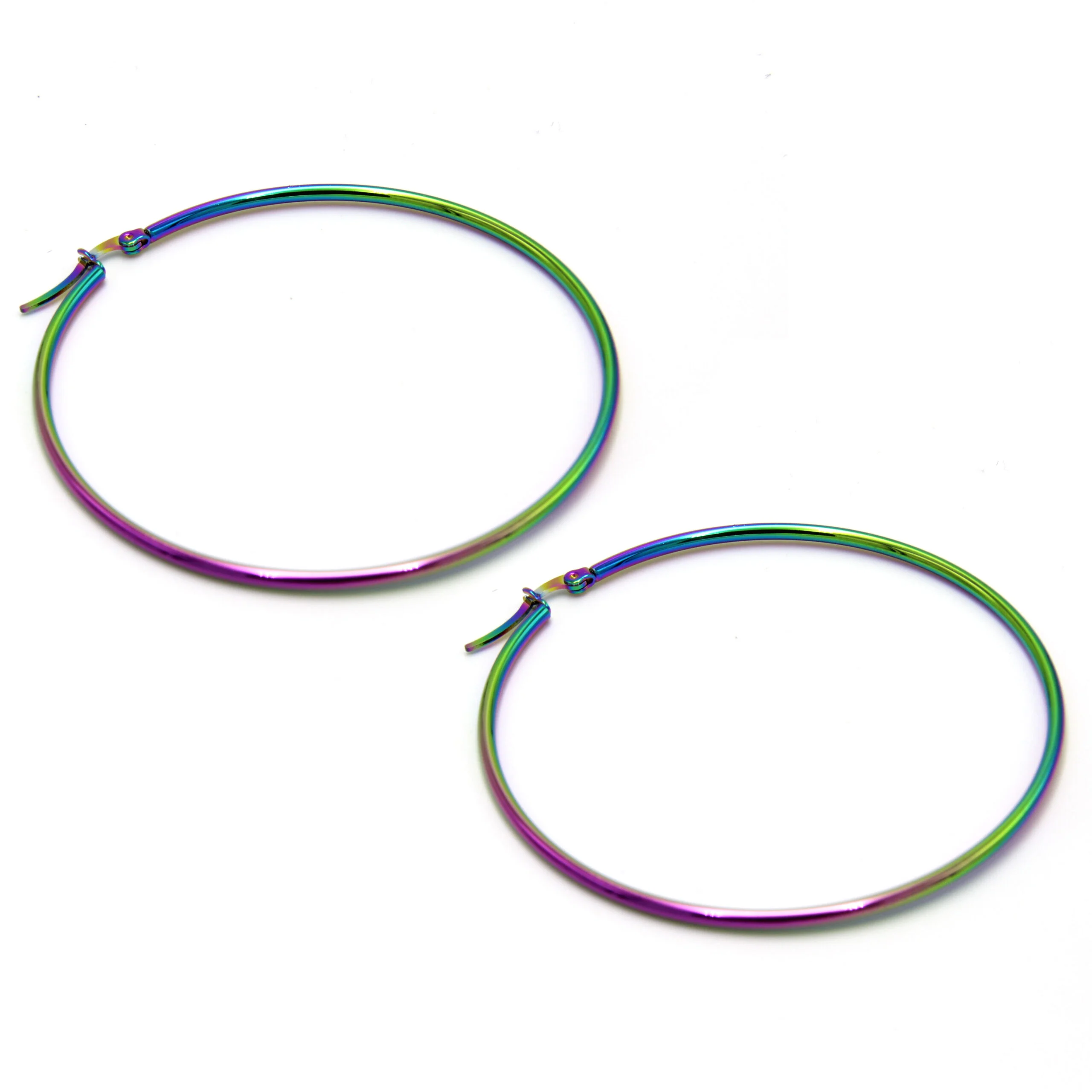 Aretes Acero Ionizado Arracada Lisa 65mm Unicorn Arcoiris