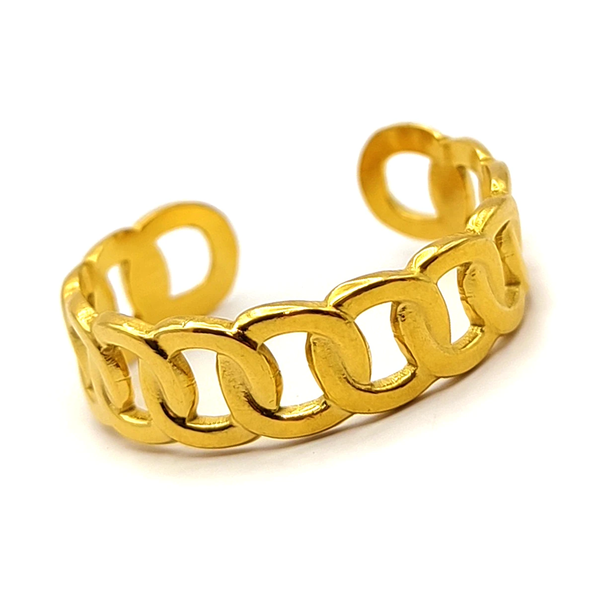 Anillo Acero Inox Dorado Eslabones Cadena Ajustable