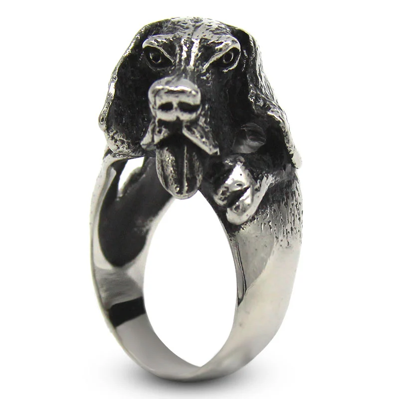 Anillo Acero Inoxidable Plateado Vintage Perro Sabueso