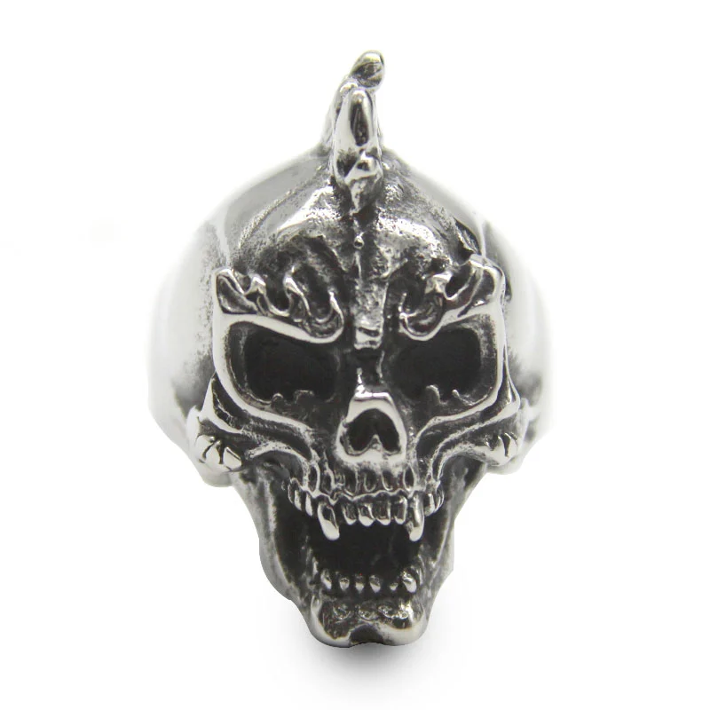 Anillo Hombre Acero Plateado Calavera Vampiro Cresta Punk