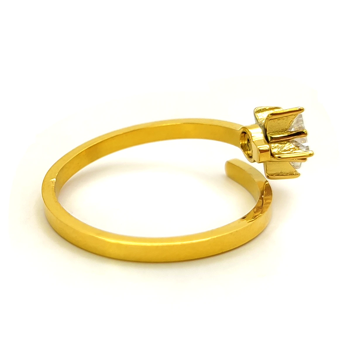 Anillo Acero Dorado Estrella Zirconia Giratorio Ajustable