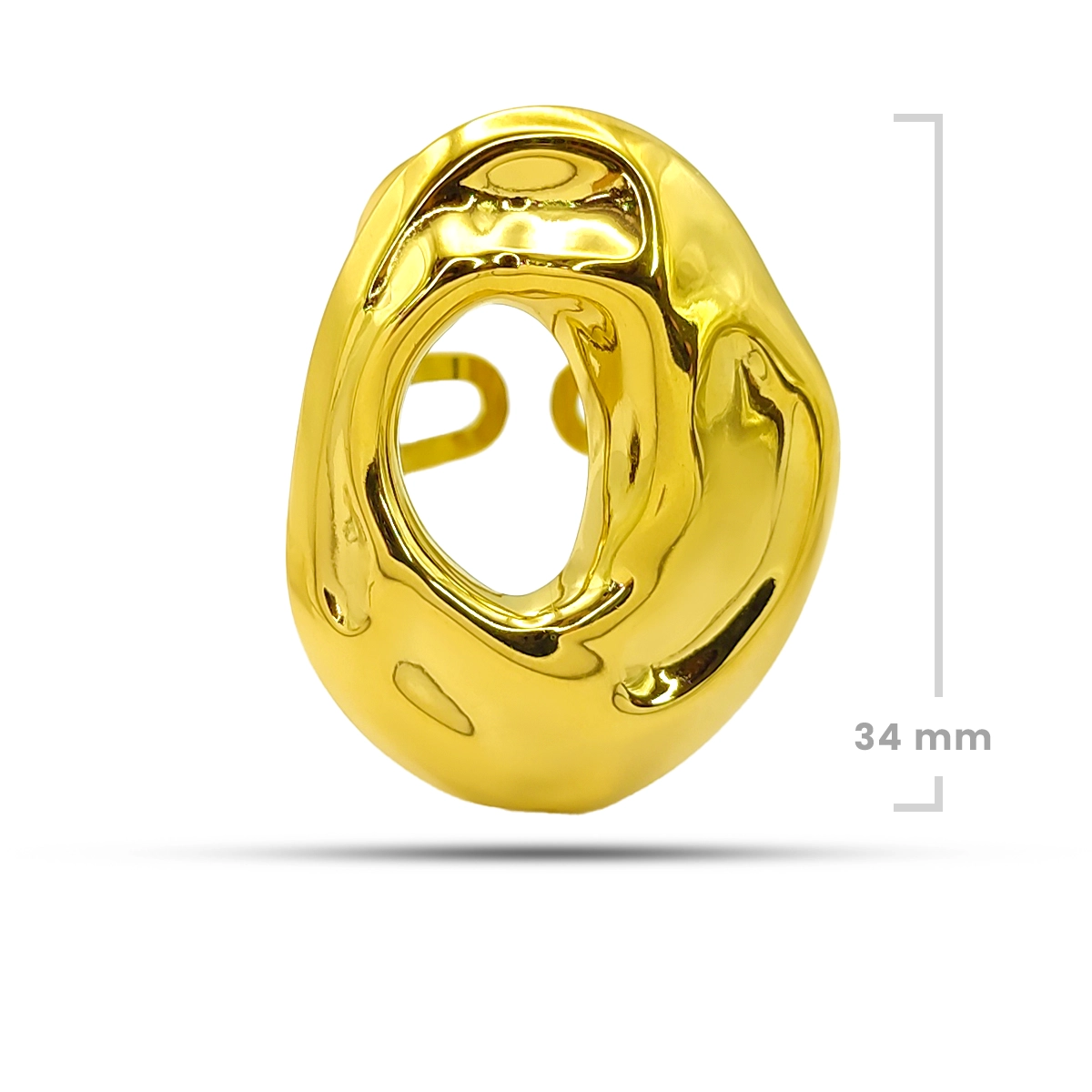 Anillo Acero Dorado Circulo Irregular Martillado Elegante