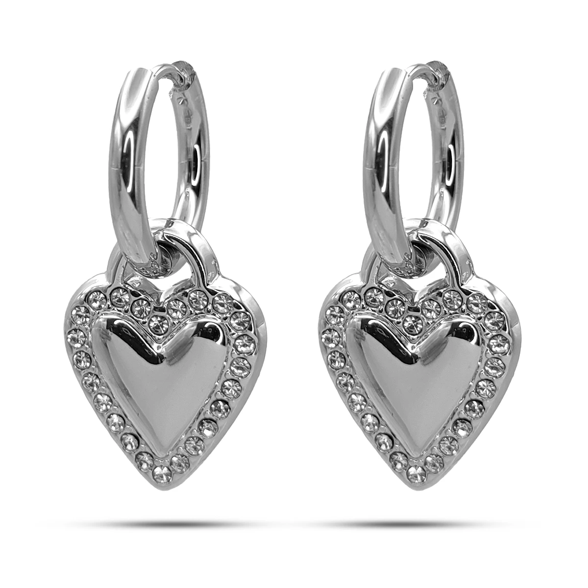 Aretes Acero Arracadas Huggies Colgante Corazon Cristales