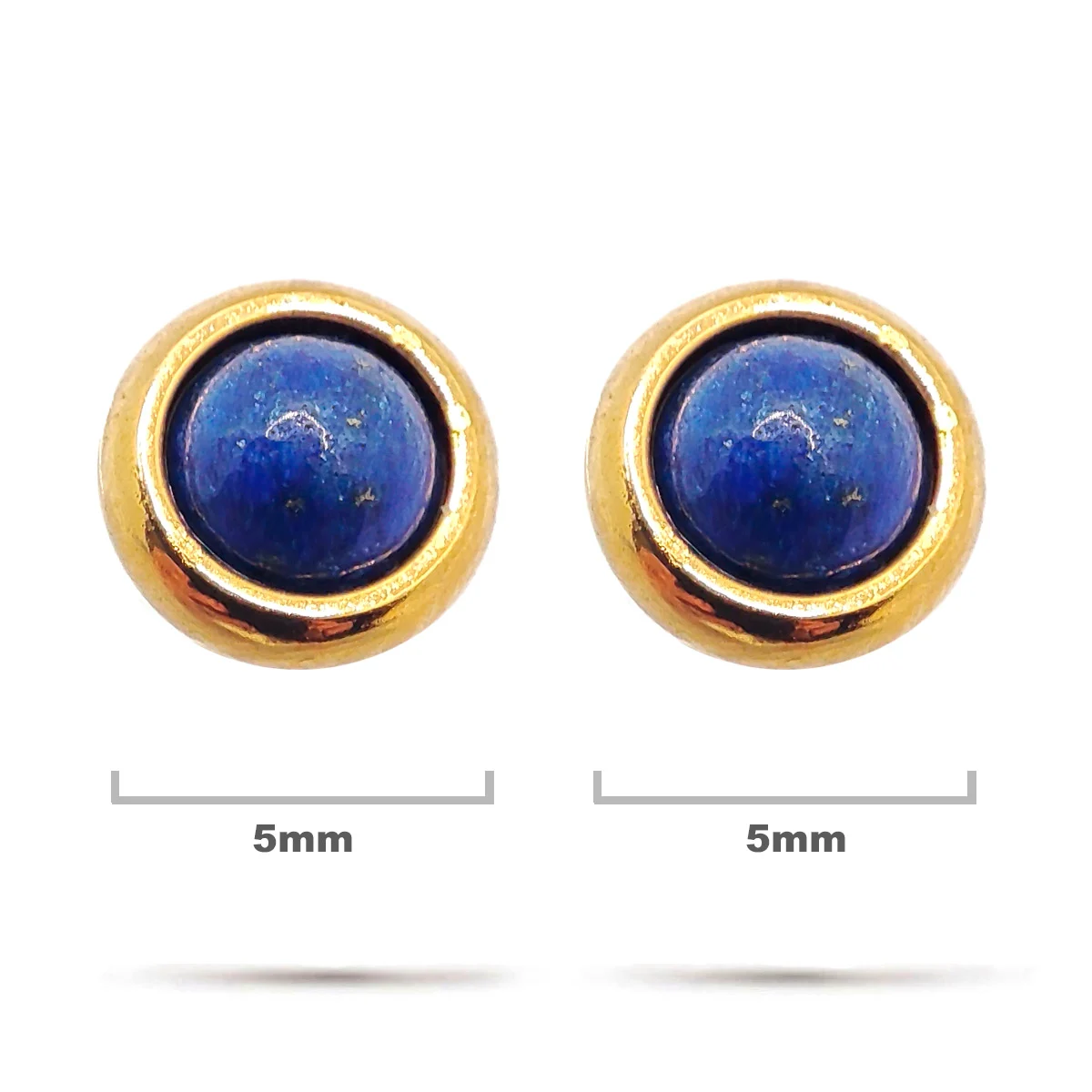Aretes Acero Inox Dorado Tipo Broquel Lapislázuli 5mm