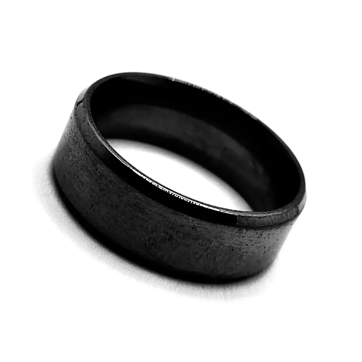 Anillo Acero Inox Negro Argolla Satinado Biselado 8mm