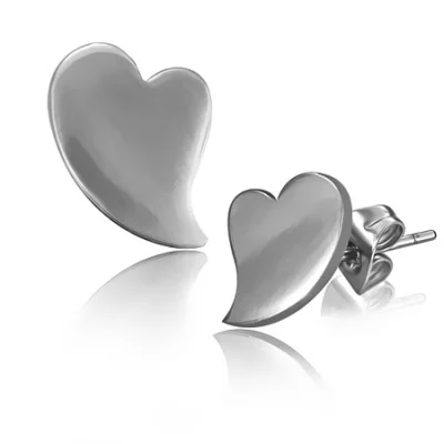 Aretes de Acero Inoxidable Plateado Diseño Corazon Chueco