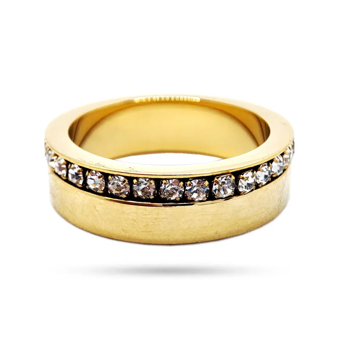 Anillo Acero Dorado Elegante Argolla Linea Con Zirconias