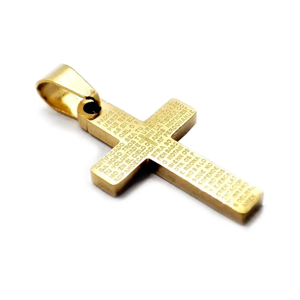 Dije Acero Inox Dorado Cruz Grabada Oracion Padre Nuestro