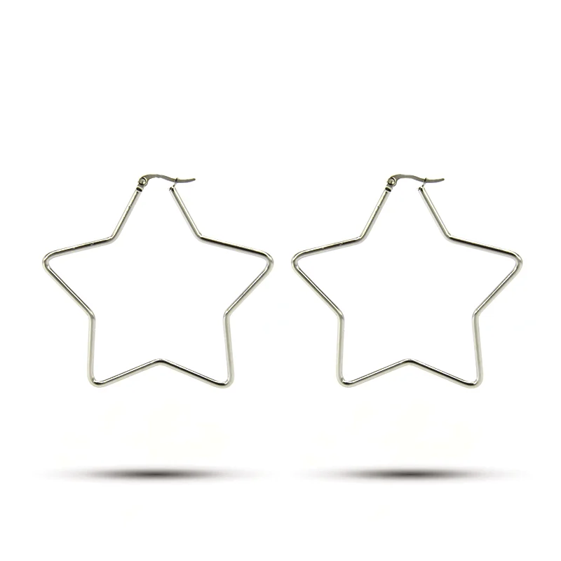 Aretes Acero Inoxidable Plateado Estrellas Huecas 45mm