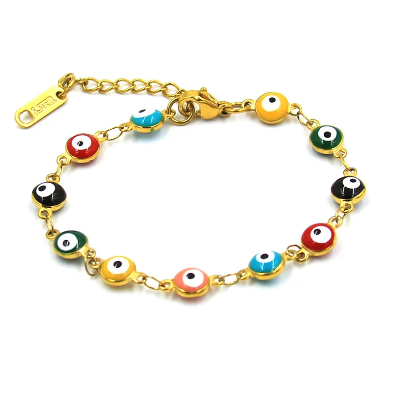 Pulsera Acero Dorado Ojo Turco Nazar 6 mm Multicolor