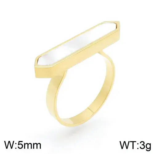 Anillo Acero Dorado Madre Perla Largo Horizontal