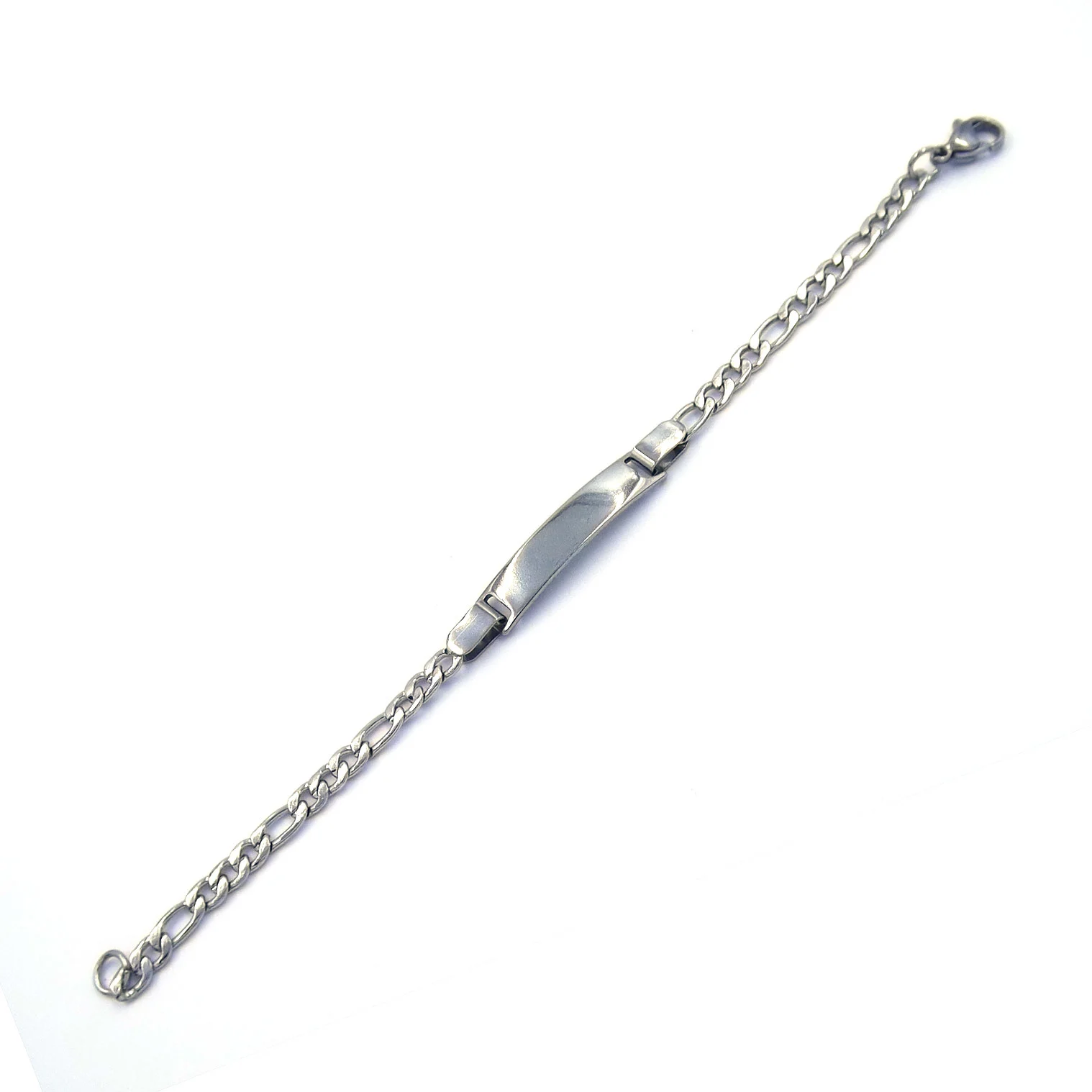 Pulsera Esclava Acero  Plata p/ Niño Placa Tradicional