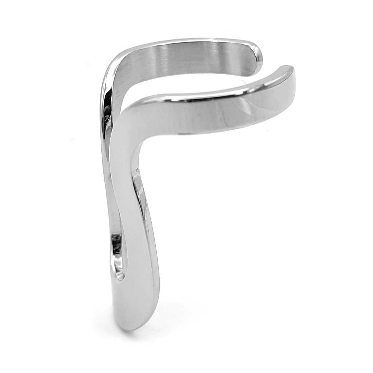 Anillo Acero Inox Plateado Contorno Gota Largo Ajustable