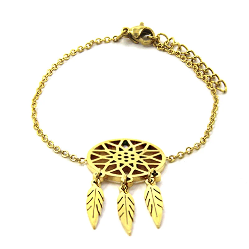 Pulsera Acero Inox Dorado Atrapa Sueños Rueda Vida