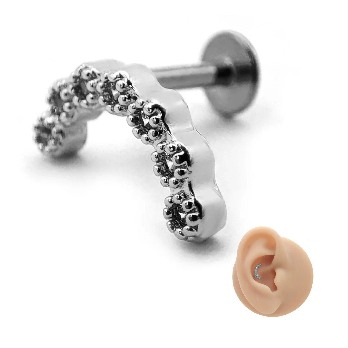 Piercing de Oreja Acero Curvo Siete Cristales Planos