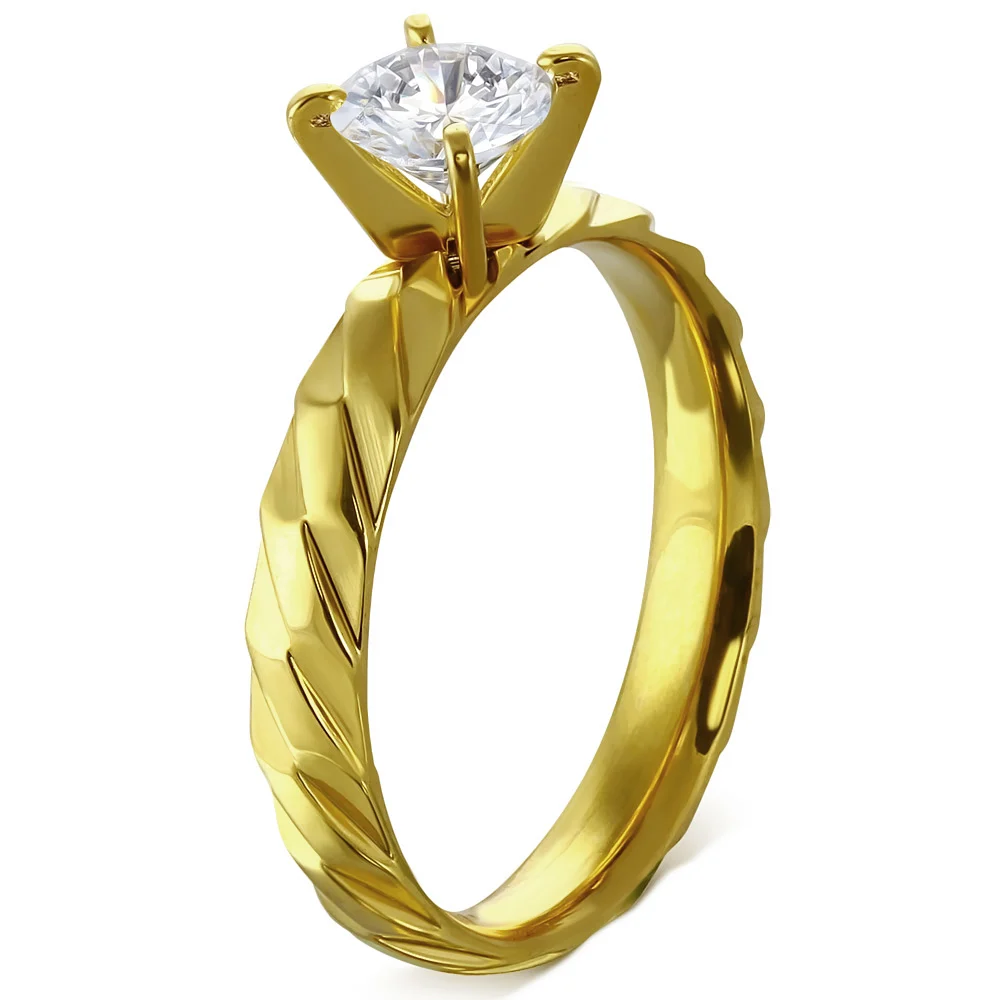 Anillo de Acero Diseño Compromiso Twist Queen Dorado