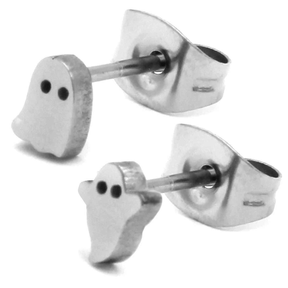 Arete Tipo Broquel Acero Plateado Pequeño Fantasma Dispar