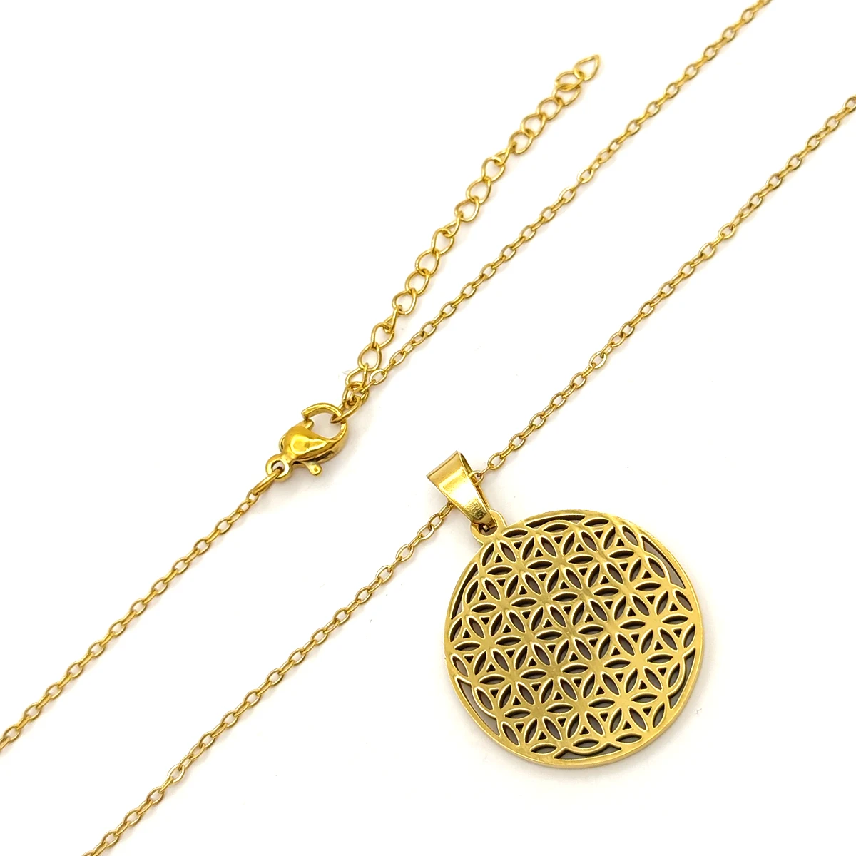 Collar Acero Dorado Flor de la Vida Geometría Sagrada