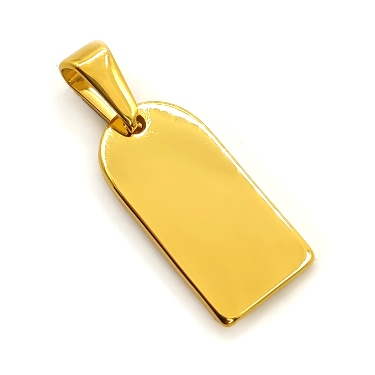 Dije Acero Dorado Placa Lisa Cúpula Cristal Para Grabado