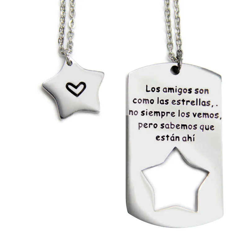 Collar Acero Inox Plateado Mejores Amigas Placa Estrella
