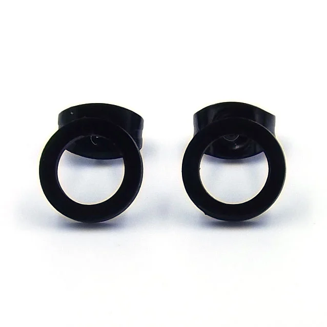 Aretes Acero Negro tipo Broquel Circulo Hueco